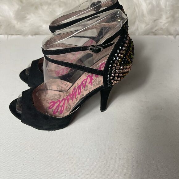 Betsey Johnson Betseyville Black suede heels SZ7.5 - Picture 1 of 9